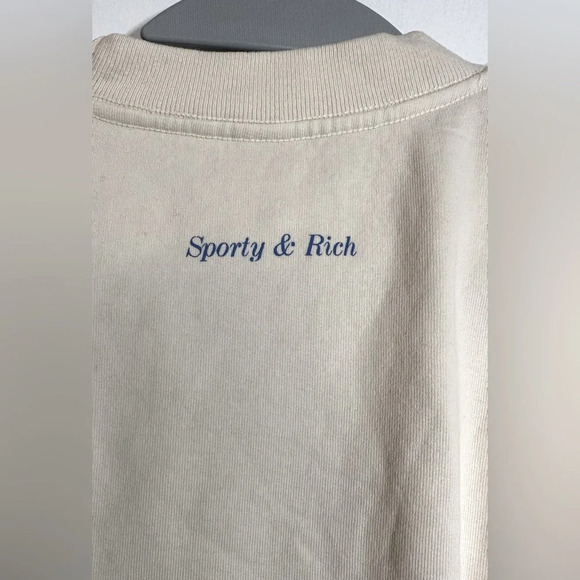 NWOT Sporty & Rich Wellness Letterman Boucle Cream Crewneck Sweatshirt Small - Picture 8 of 9